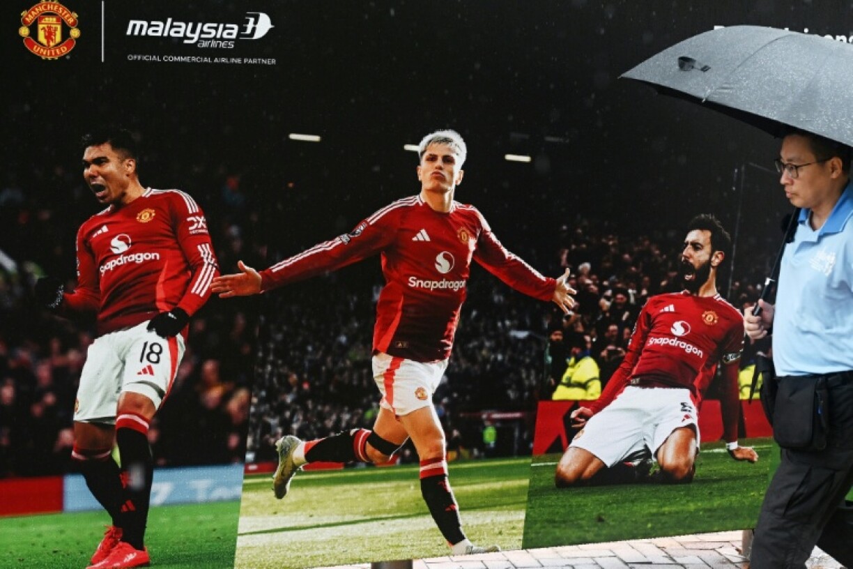 Posters of Manchester United players outside Hong Kong Stadium