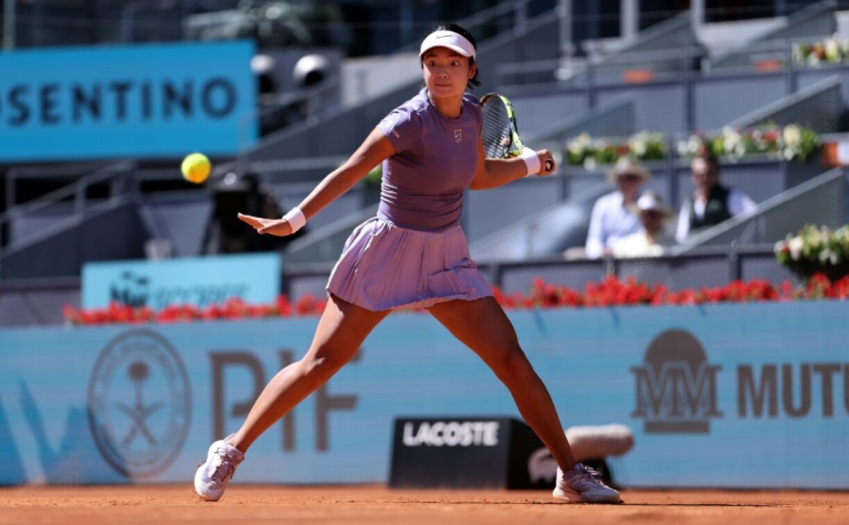 Philippines' Alexandra Eala plays against Poland's Iga Swiatek at the Madrid Open