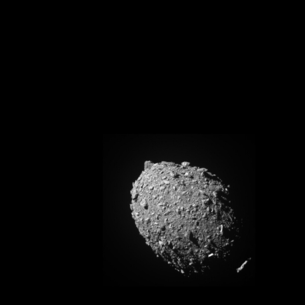The asteroid Dimorphos, pictured by the DART spacecraft seconds before the two collided in 2022