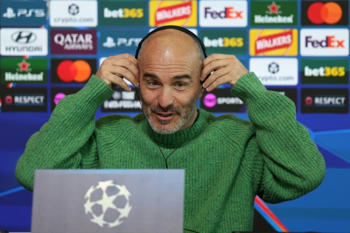Manchester City manager manager Enzo Maresca reacts during a press conference on the eve of a UEFA Champions League tie against AEK Athens