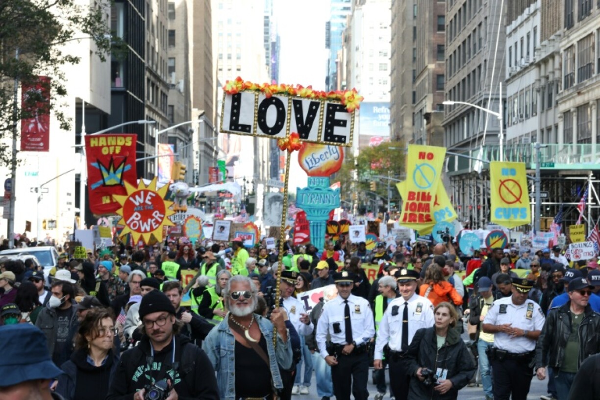 People participate in a 'No Kings' national day of protest in New York