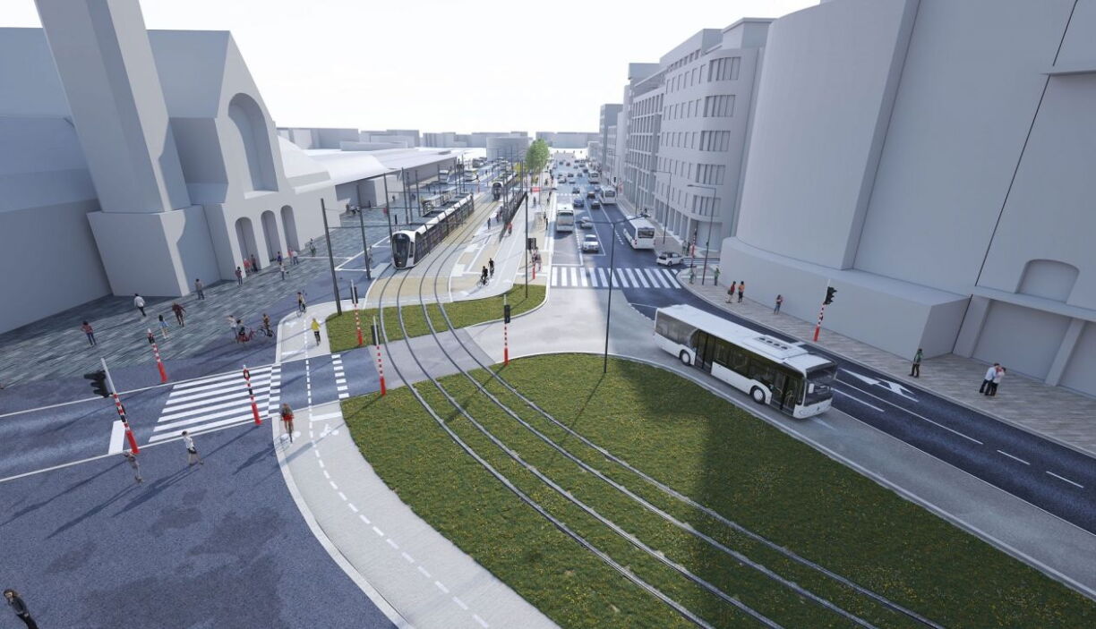 Visuel de la place de la Gare, qui accueillera le tram en décembre.