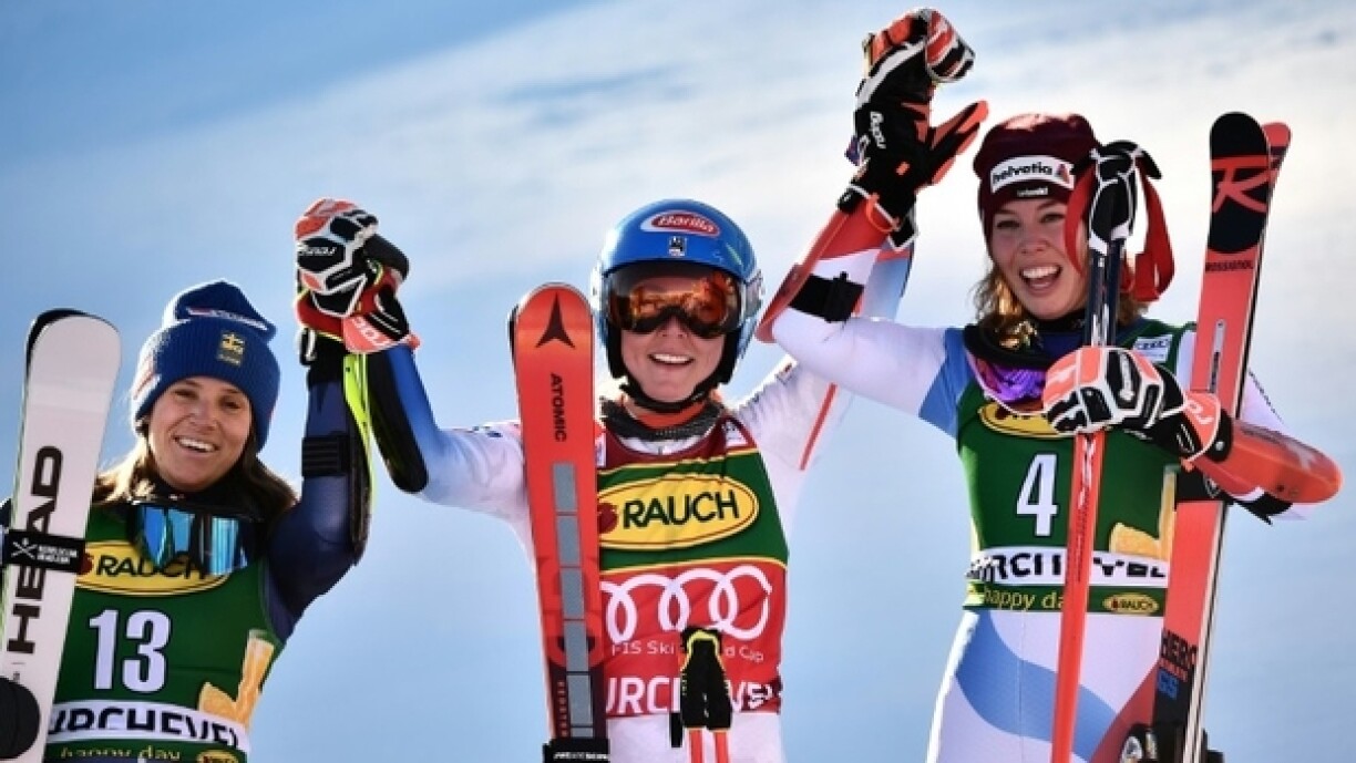 De Podium nom Riseslalom zu Courchevel.