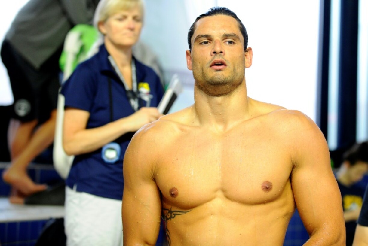 Le Français Florent Manaudou, après les séries du 50 m nage libre lors du meeting du Luxembourg, le 25 janvier 2020