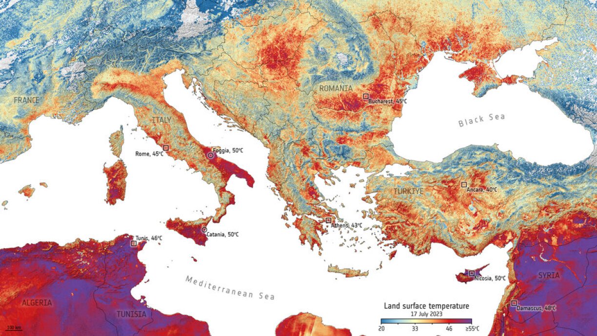 Earth surface temperatures on 17 July 2023.