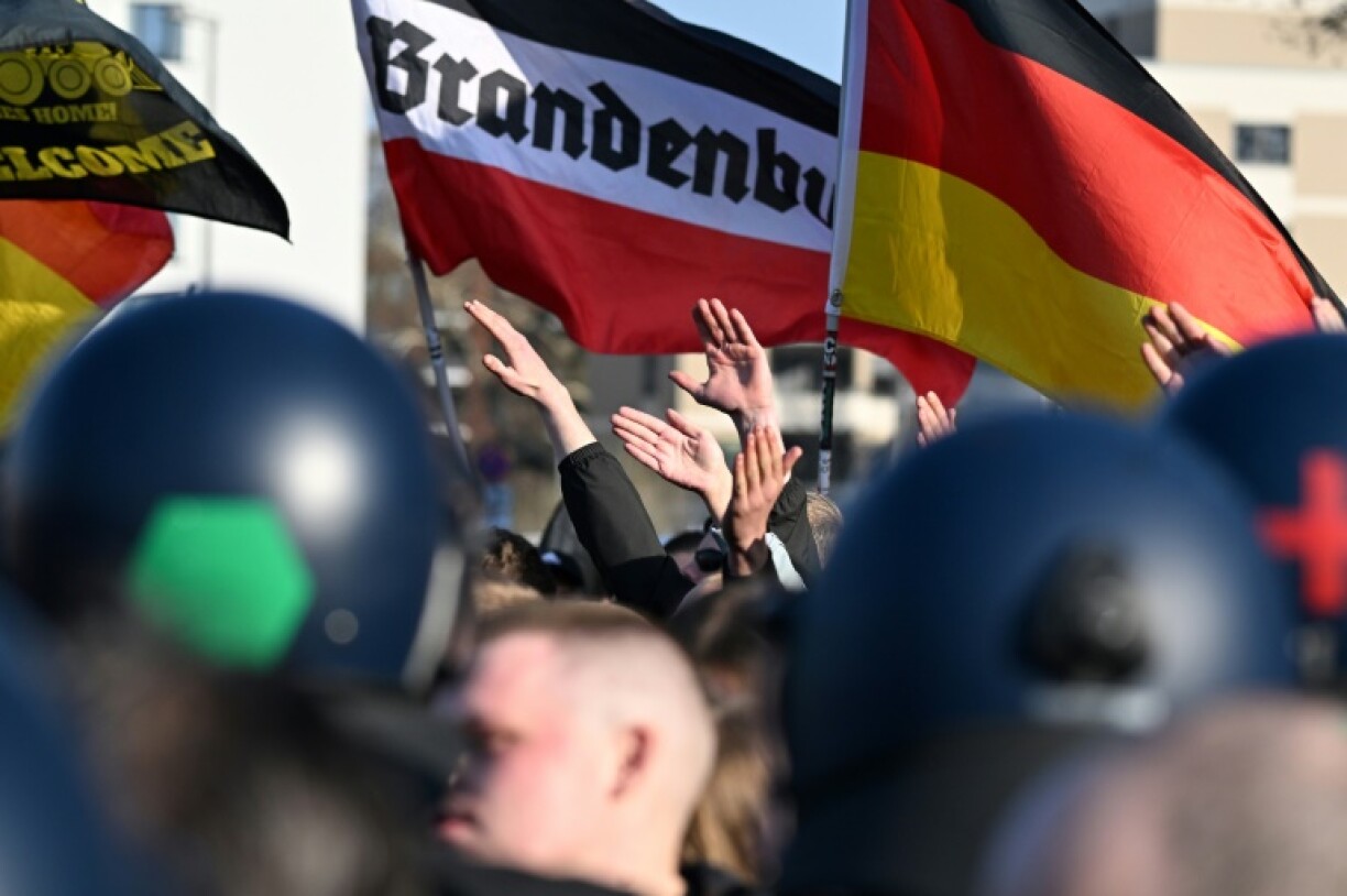 A far-right demonstration marching in Berlin on March 22, 2025