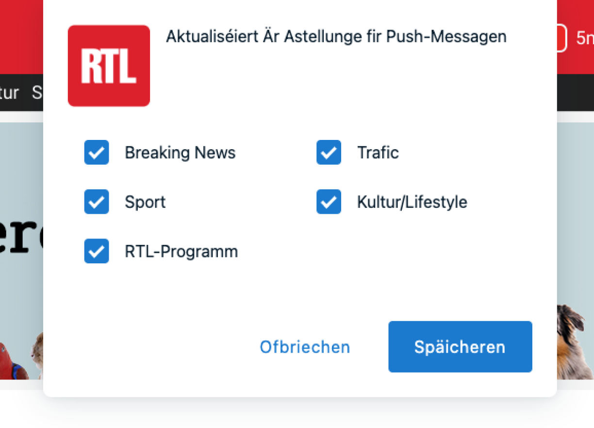 Dat hei ass d'Fënster an där Dir tëscht deene verschiddene Kategorie wiele kënnt.