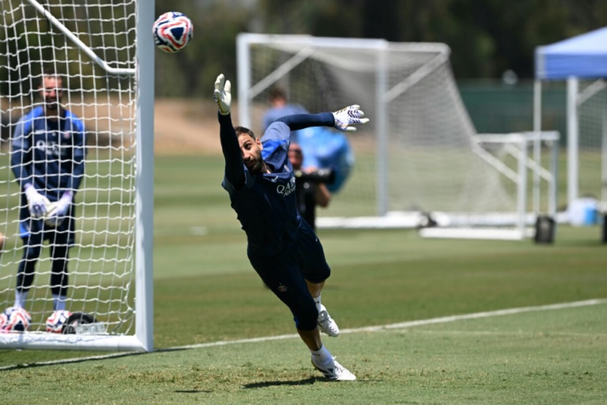 Paris Saint-Germain's Italian goalkeeper Gianluigi Donnarumma training at the University of California on Wednesday. He says the European champions are hungry for more success at the Club World Cup