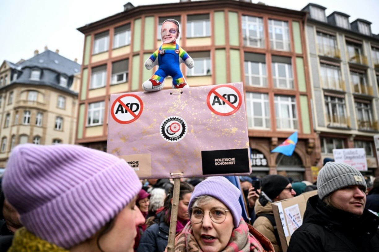 Manifestation contre le parti allemand d'extrême droite AfD, le 20 janvier 2024 à Francfort (Allemagne)