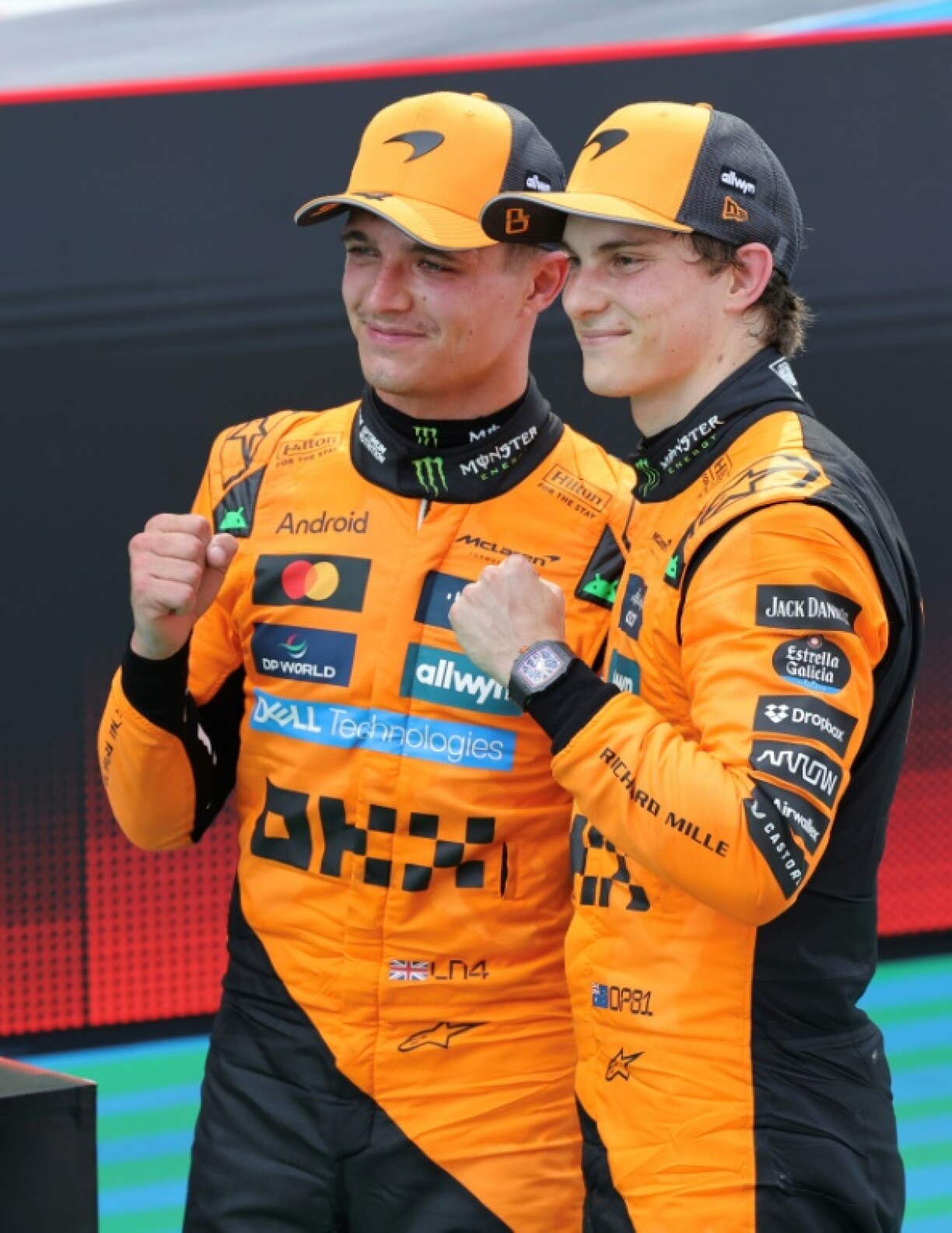 McLaren scored an impressive 1-2 in Barcelona with Oscar Piastri (R) followed over the line by Lando Norris