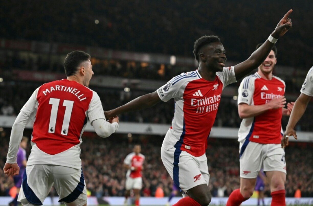 Bukayo Saka (centre) scored on his return from injury in Arsenal's 2-1 win over Fulham