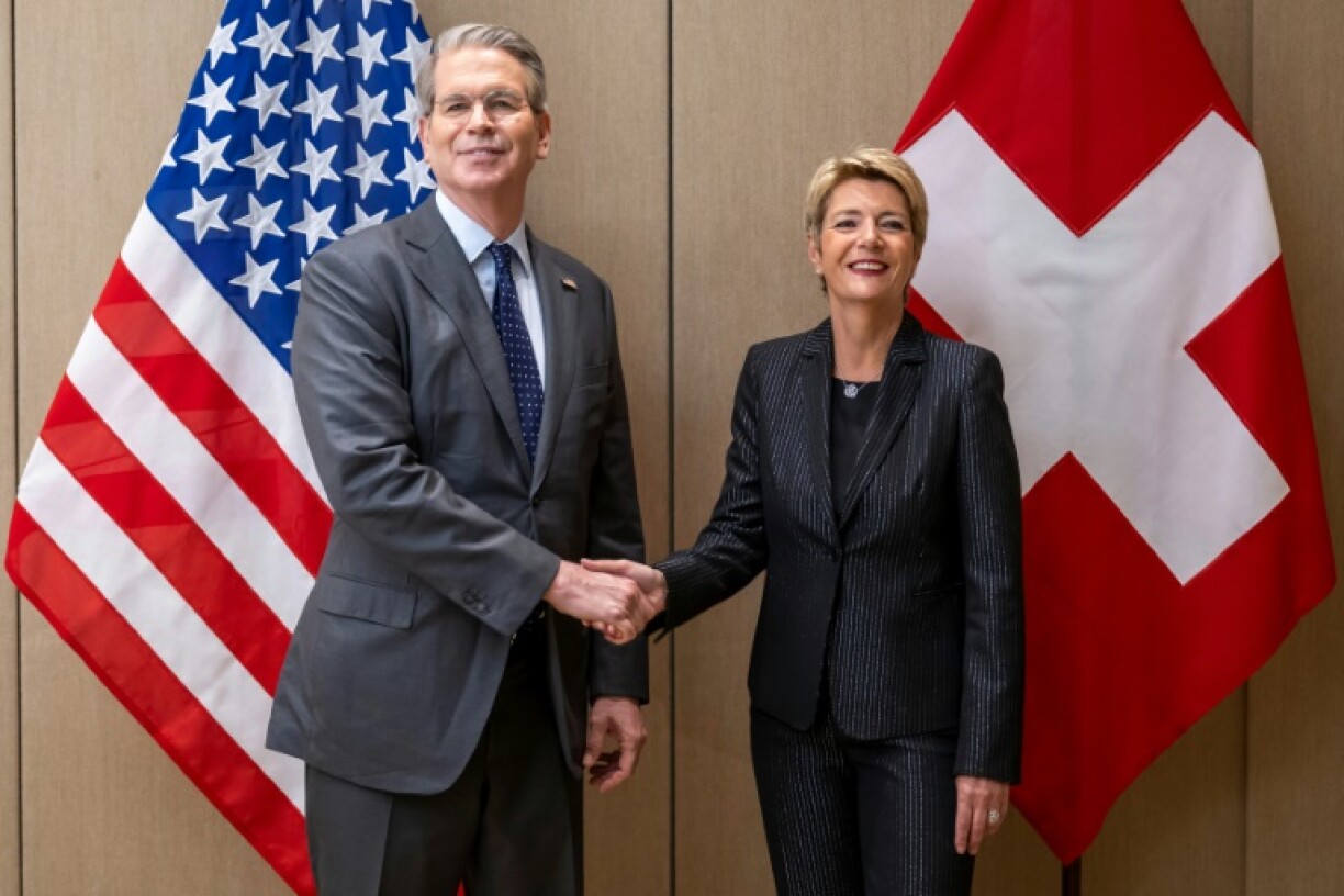 US Treasury Secretary Scott Bessent, left, and Switzerland's President Karin Keller-Sutter met for trade talks in Geneva