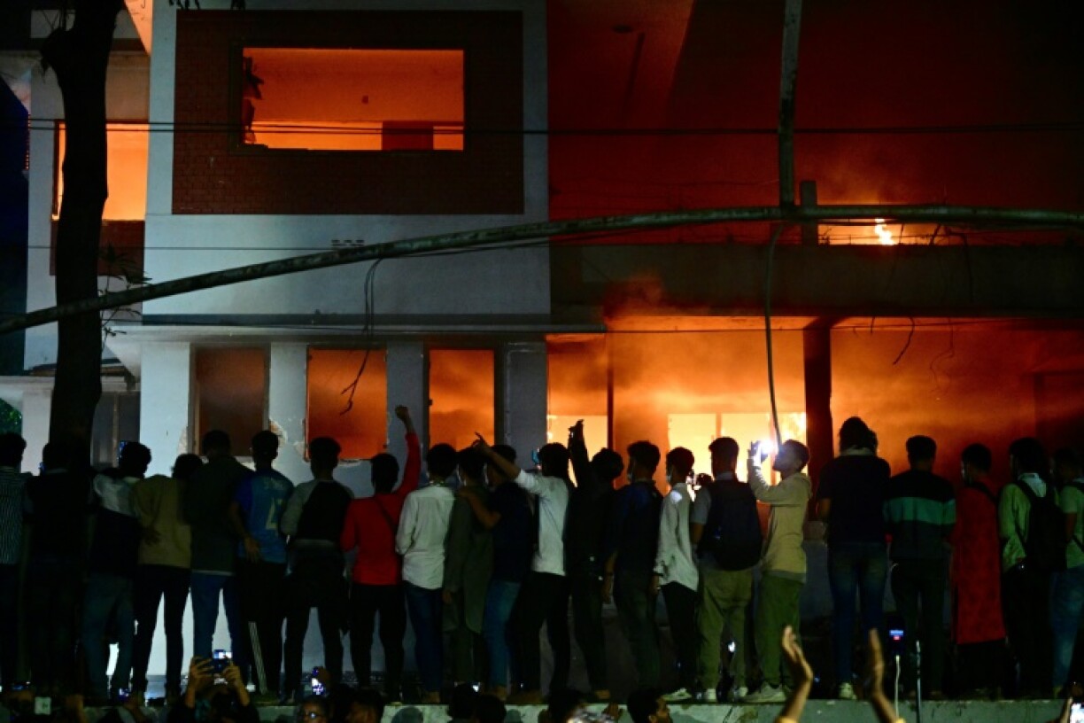 Flames engulf a museum honouring Sheikh Mujibur Rahman, father of the former prime minister Sheikh Hasina