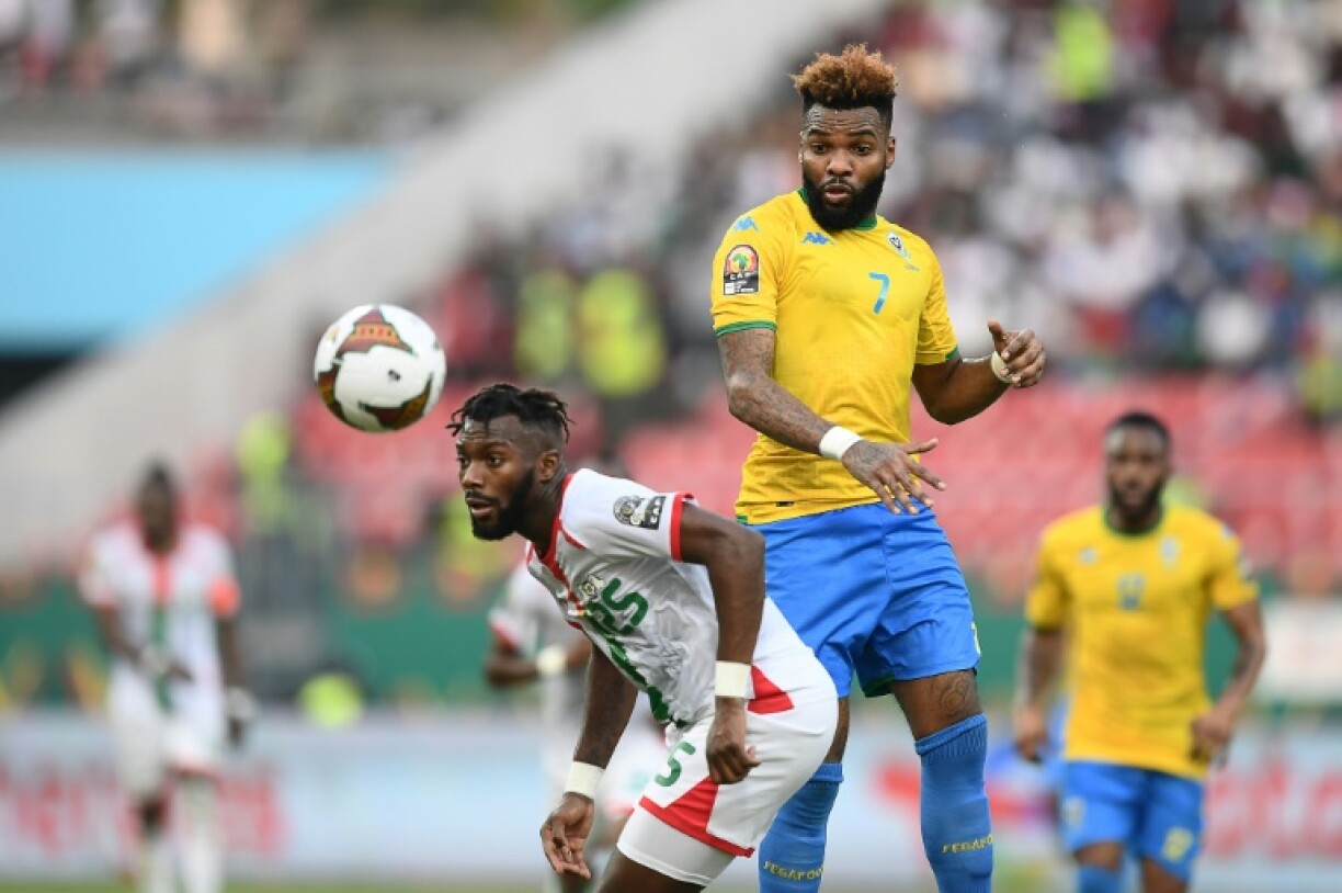 Aaron Boupendza (R) was in the Gabon team that lost to Burkina Faso in the last 16 of the 2022 Africa Cup of Nations