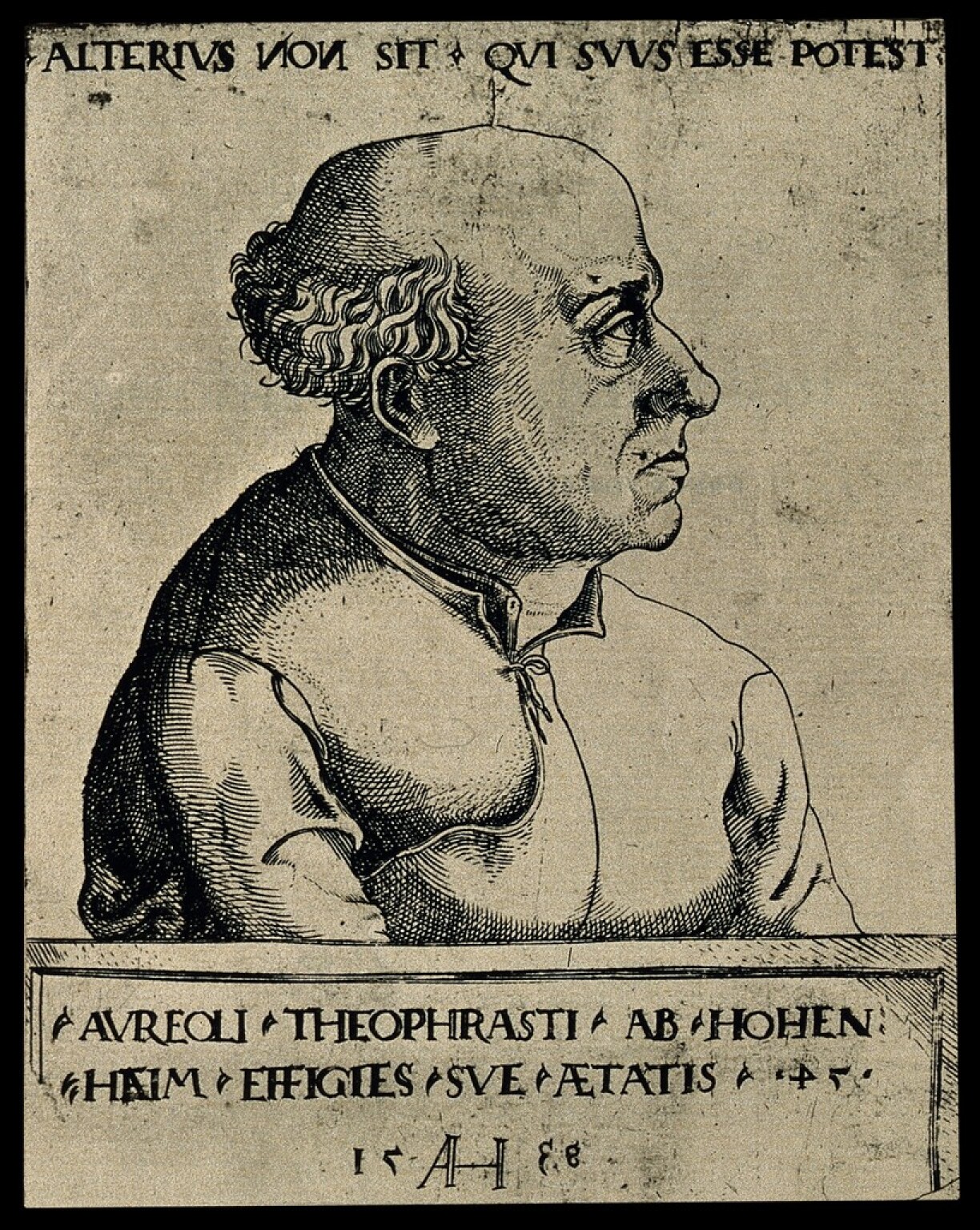 Paracelsus, reproduction of etching by A. Hirschvogel, 1538.