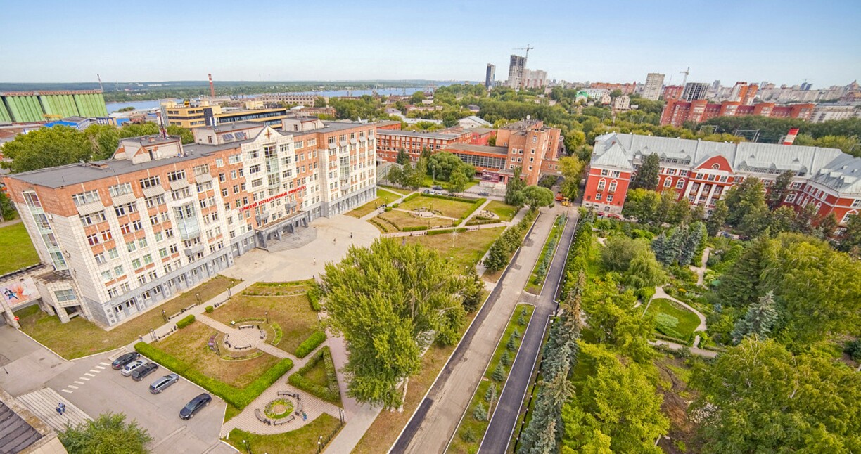 Aerial view of a university campus in Perm.