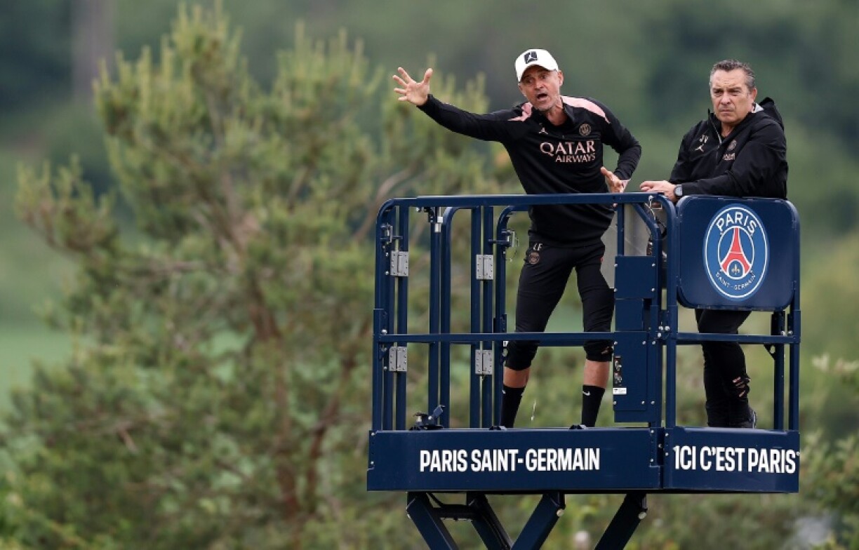 Luis Enrique observing PSG training last week from an unusual vantage point