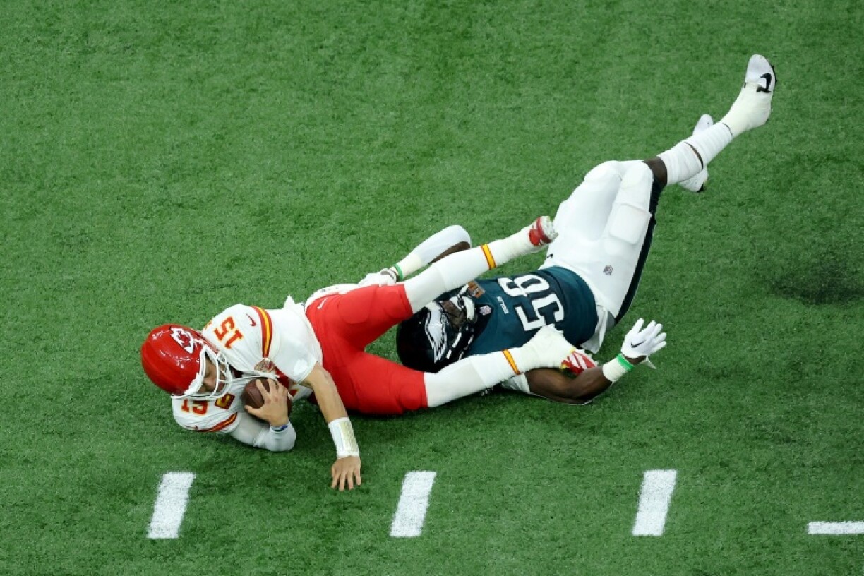 Patrick Mahomes was sacked six times during Kansas City's Super Bowl rout against the Philadelphia Eagles
