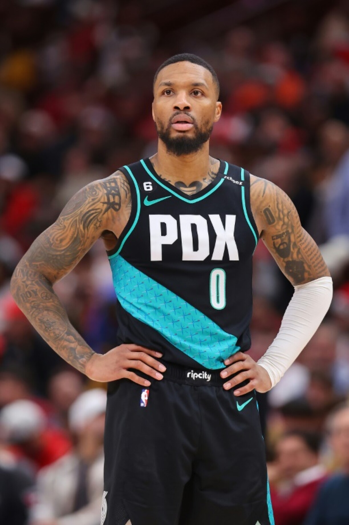 Damian Lillard, des Portland Trail Blazers, lors d'un match de NBA contre les Bulls, le 4 février 2023 à Chicago