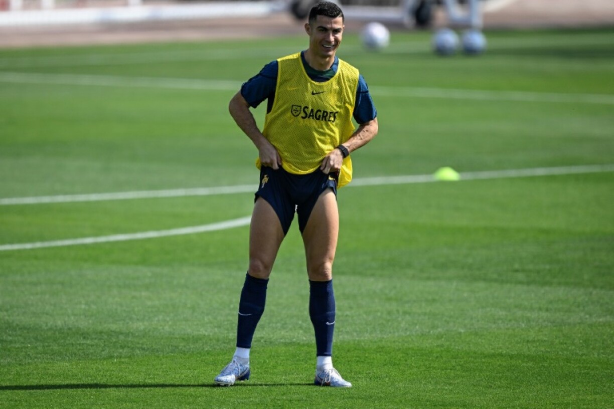 Cristiano Ronaldo, attaquant et capitaine du Portugal, à l'entraînement à Al Samriya, près de Doha, le 21 novembre 2022
