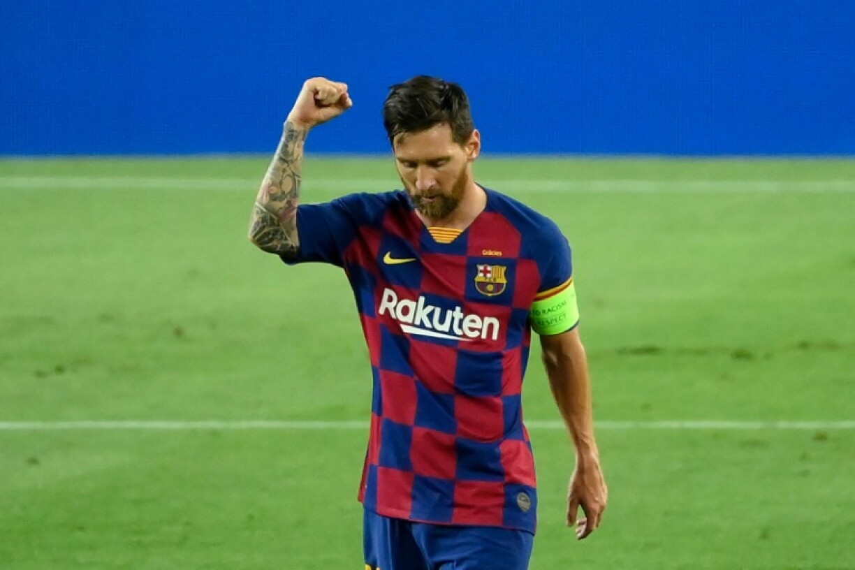 Lionel Messi après son but exceptionnel pour le Barça contre Naples en 8e retour de Ligue des champions, le 8 août 2020 au Camp Nou