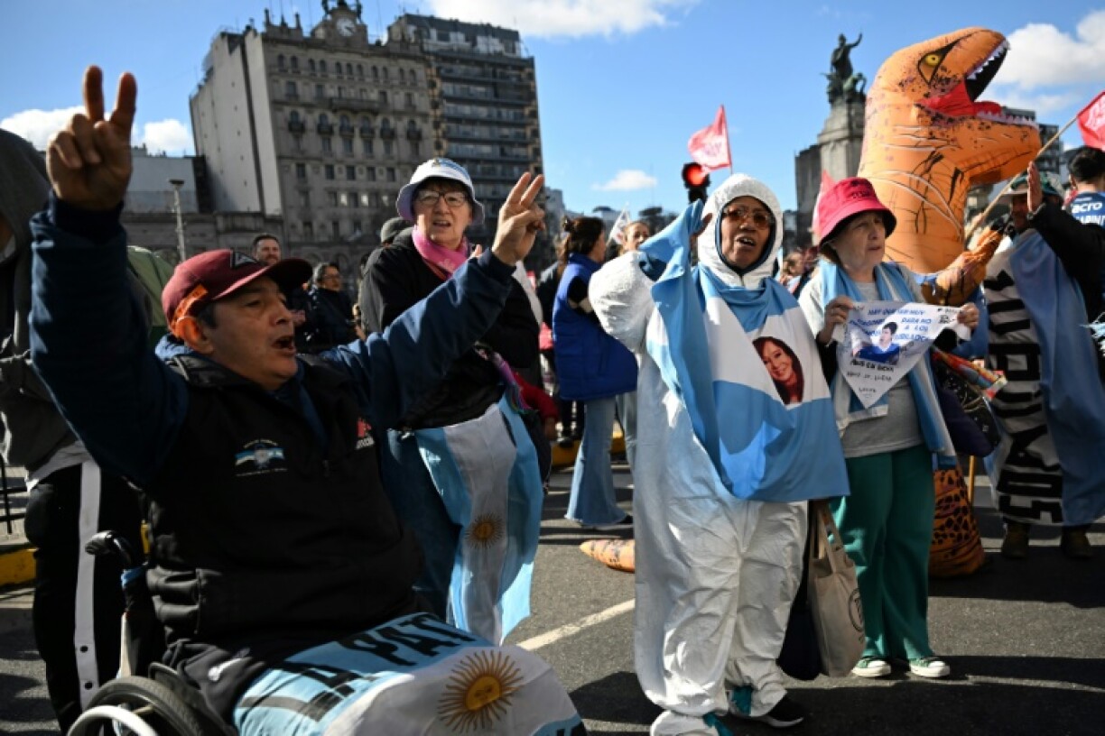 Demonstrators gather outside the National Congress in Buenos Aires