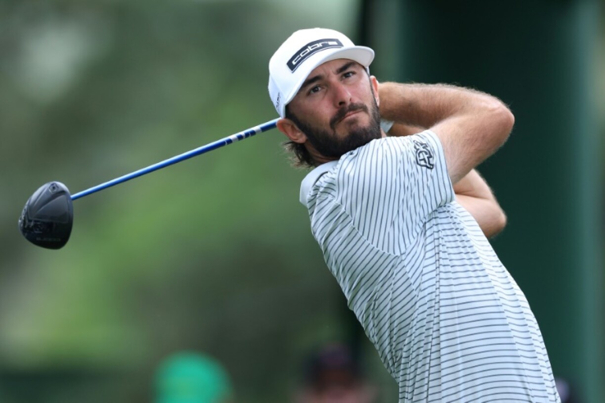 American Max Homa plays his tee shot at 18 in the second round of the Masters at Augusta National