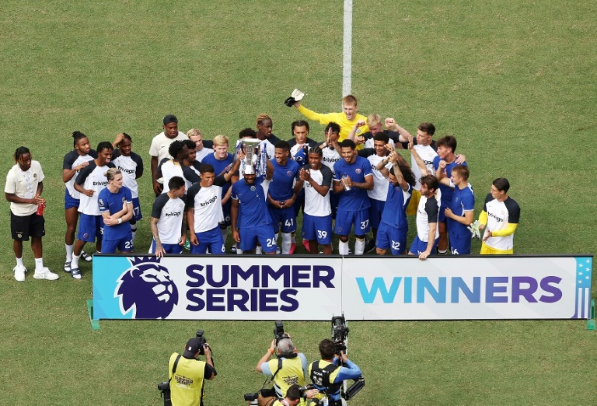 Reece James lifts the Summer Series trophy after after Chelsea beat Premier League rivals Fulham in Landover, Maryland, in 2023