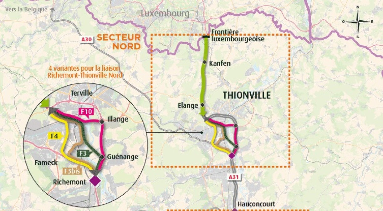 Les solutions F4 et F10 sont privilégiées pour créer le contournement ouest de Thionville.