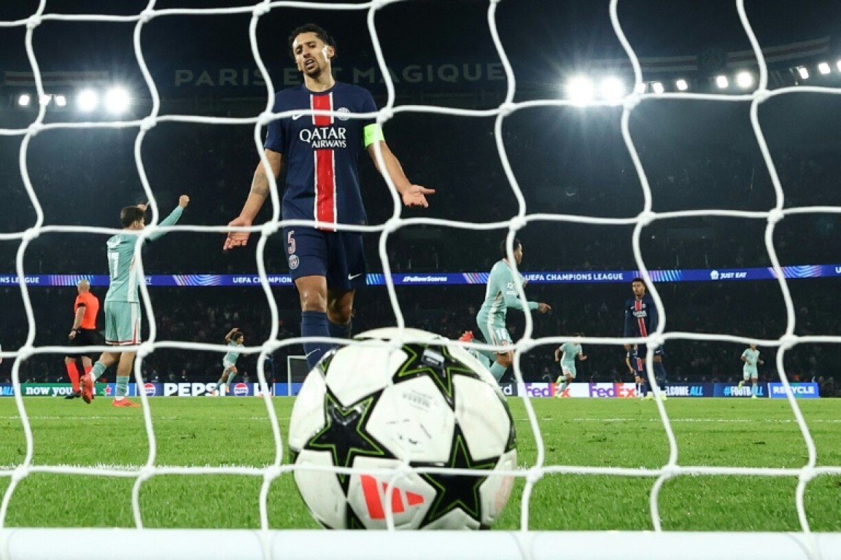 Le défenseur du Paris Saint-Germain Marquinhos lors du match de Ligue des champions contre l'Atlético Madrid, au Parc des Princes de Paris le 6 novembre 2024.
