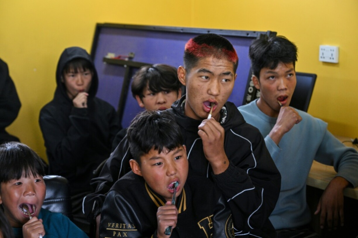 Children learn about oral hygiene in Ulaanbaatar