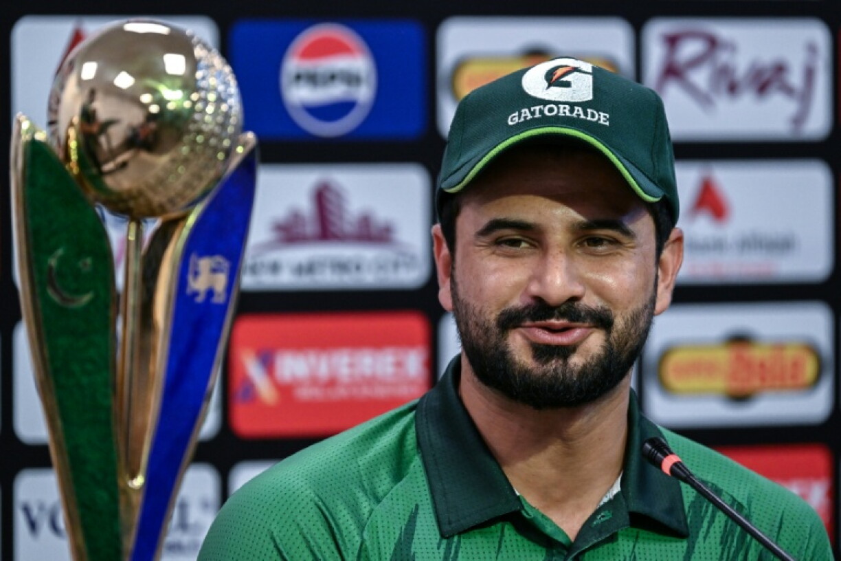 Pakistan's captain Sahibzada Farhan speaks during a press conference at the Rawalpindi Cricket Stadium in Rawalpindi on October 8, 2026 on the eve of the first T20 international cricket match between Pakistan and Sri Lanka.