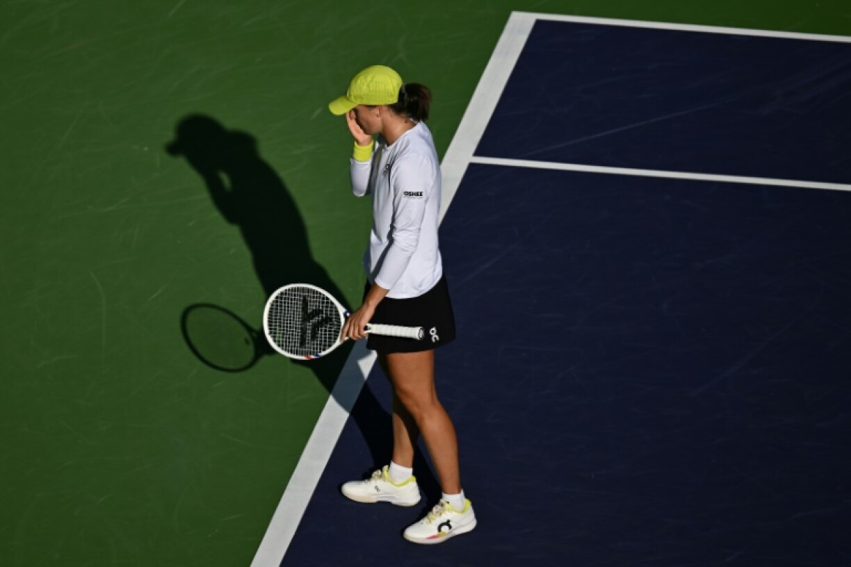 Poland's Iga Swiatek reacts in her semi-final loss to Russian Mirra Andreeva at Indian Wells