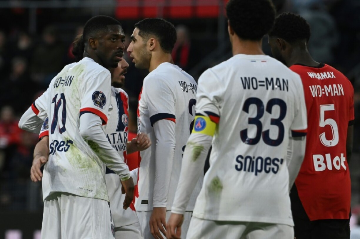 Ousmane Dembele (L) scored twice as PSG won 4-1 at Rennes in Ligue 1 on Saturday