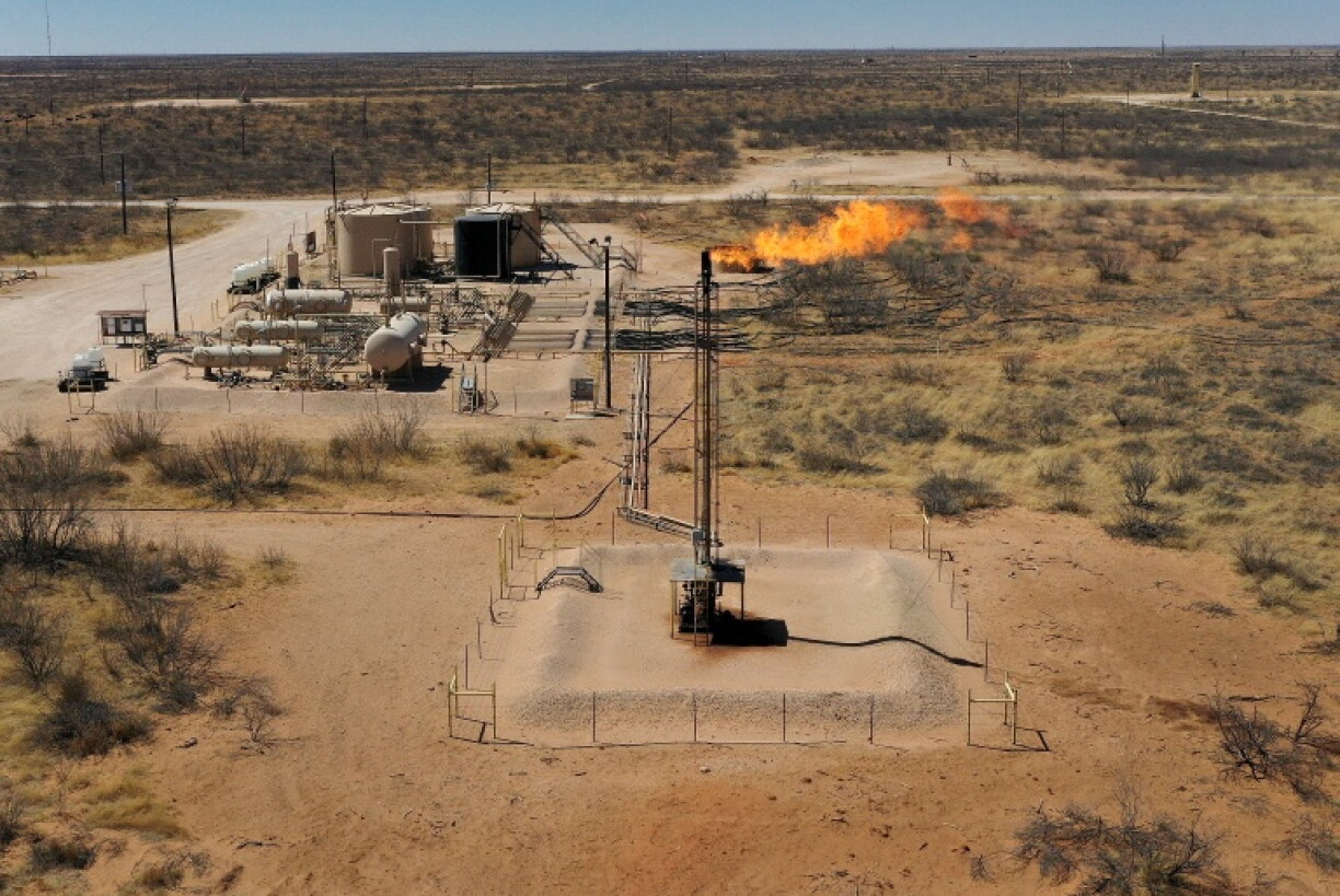 Natural gas is flared off in the Permian Basin oil field on March 12, 2022 in Andrews, Texas