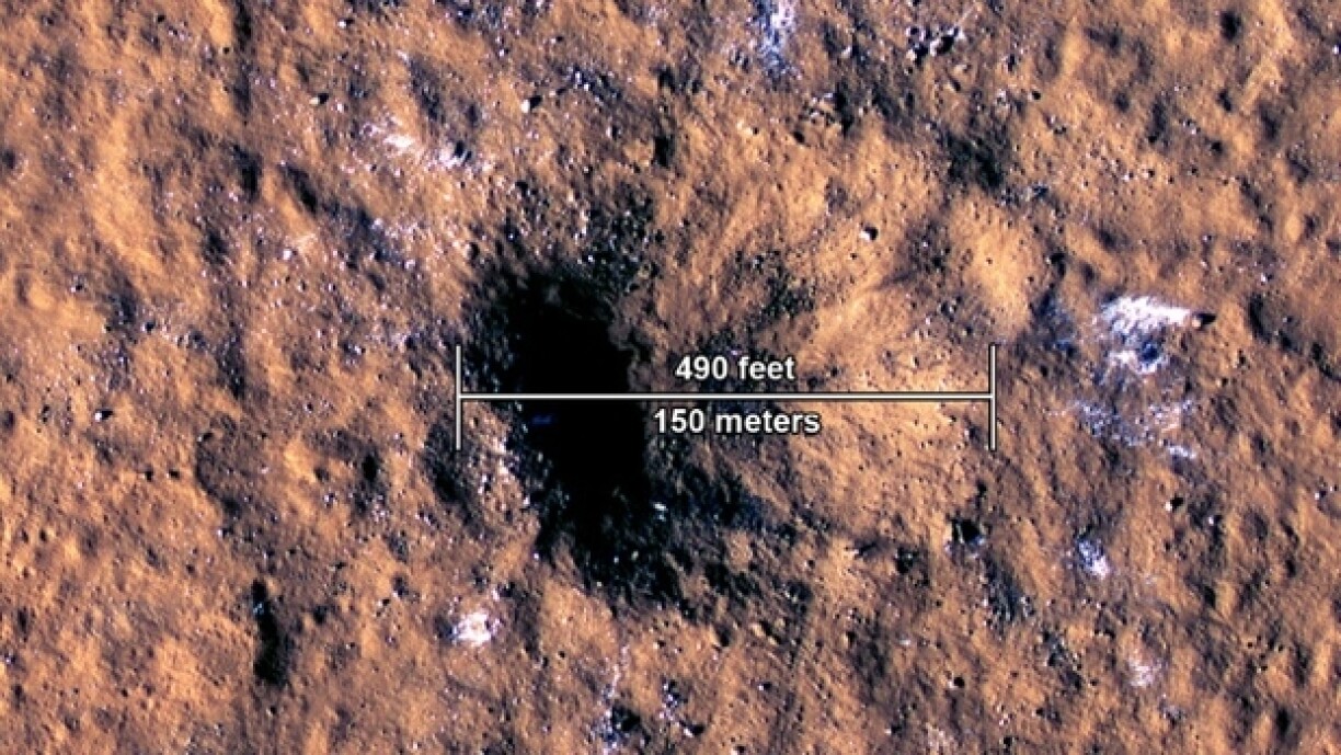 Impressioun vun engem Krater um Mars.