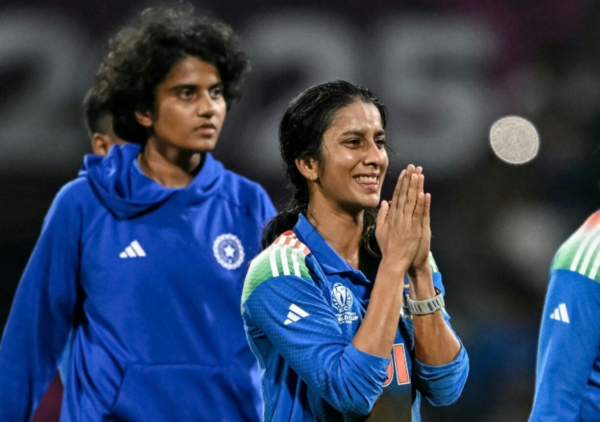India's Jemimah Rodrigues gestures as she celebrates their World Cup semi-final win