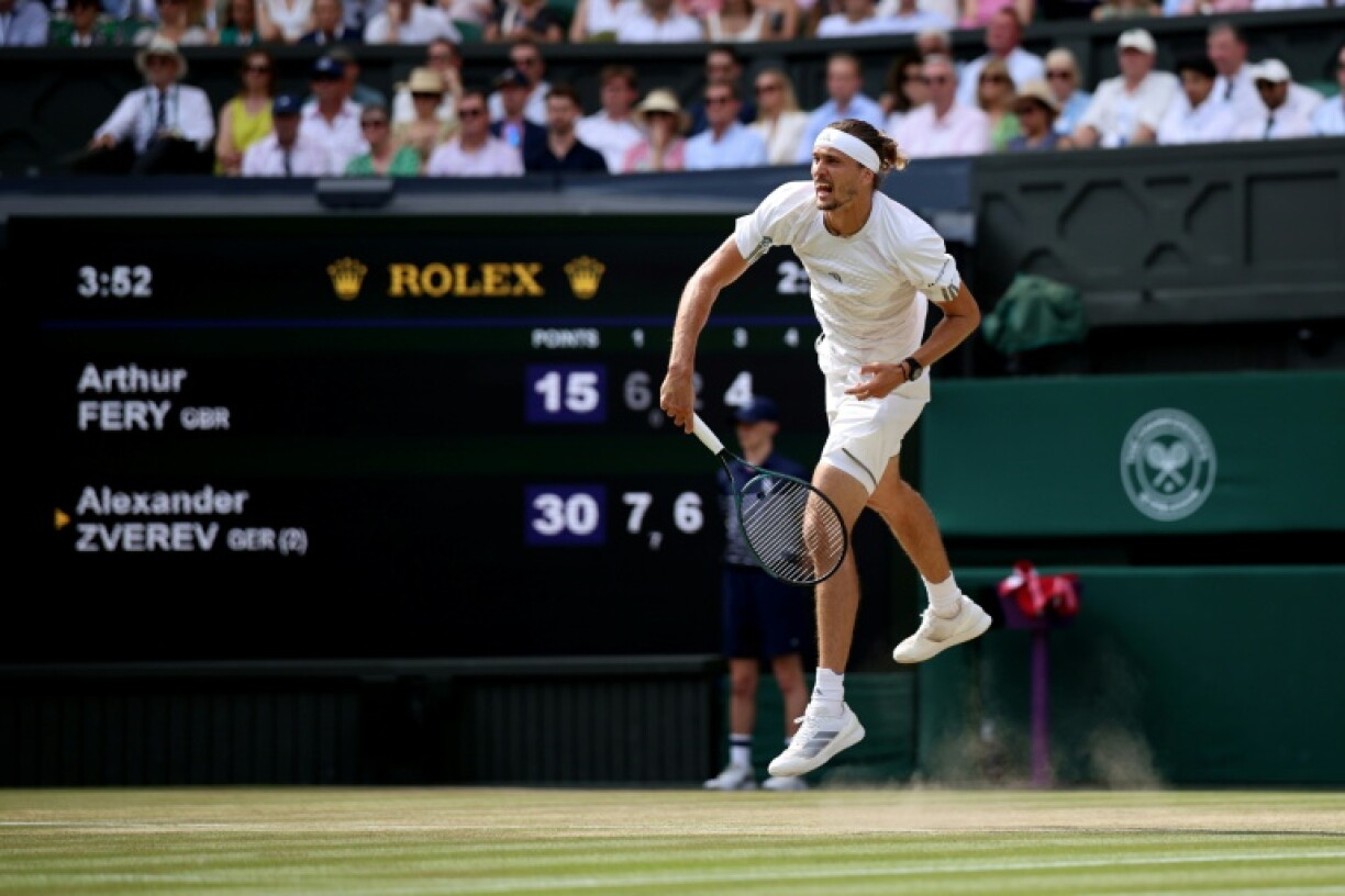 Le N.3 mondial, l'Allemand Alexander Zverev, en demi-finale de Wimbledon contre le Britannique Arthur Féry, le 10 juin 2026 à Londres