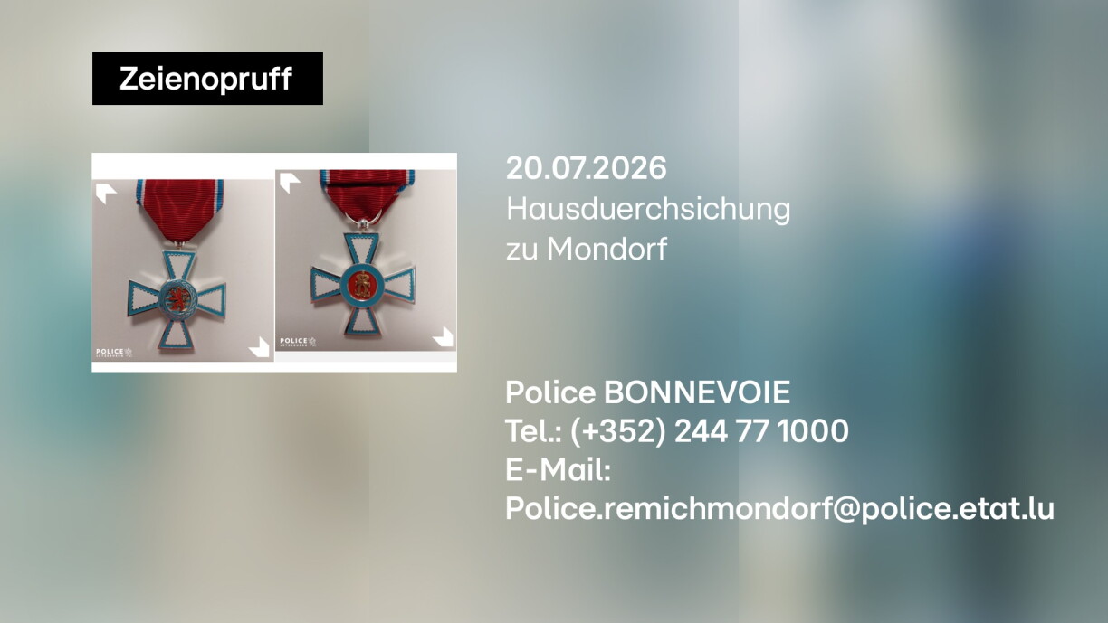 Et gëtt nom Proprietär vun dëser Medail gesicht iwwer een Opruff an der Press.