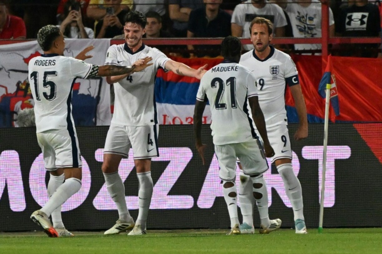 England celebrate Harry Kane's goal against Serbia