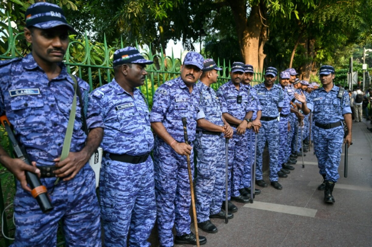 Heavy security was deployed around New Delhi's commercial hub ahead of the protests