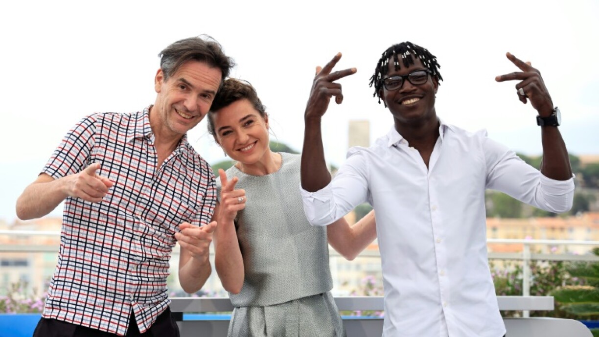 Cesar-nominated Abou Sangare, right, alongside director Boris Lojkine and actress Nina Meurisse