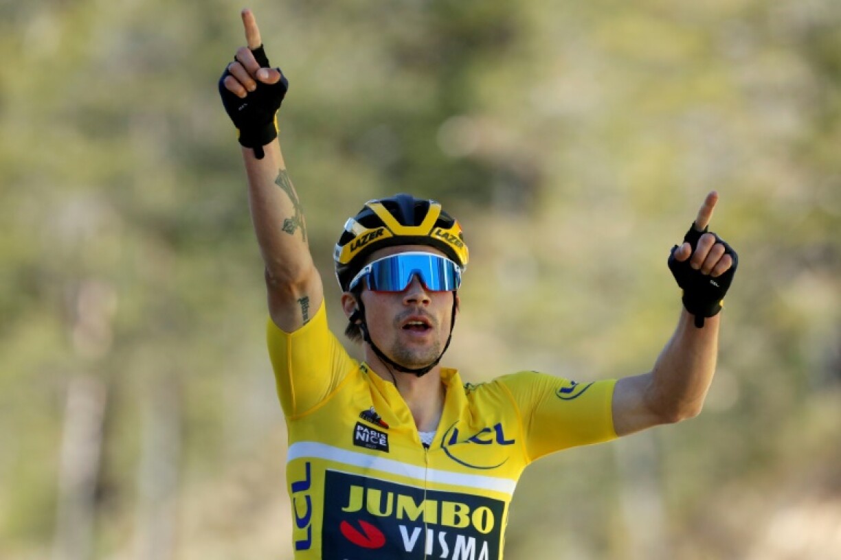 Le Slovène Primoz Roglic, vainqueur de la 7e étape de Paris-Nice, disputée entre Le Broc et Valdeblore, le 13 mars 2021