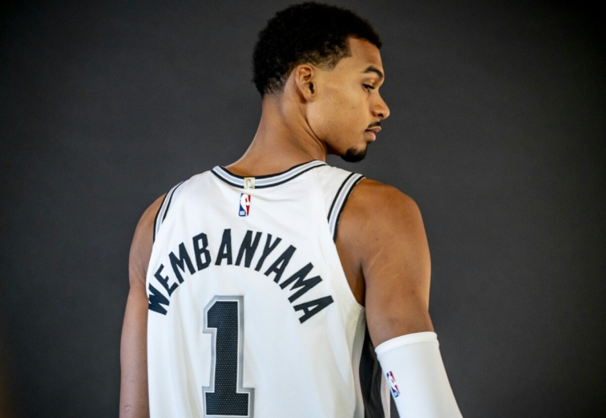 Victor Wembanyama poses for a portrait at the San Antonio Spurs media day