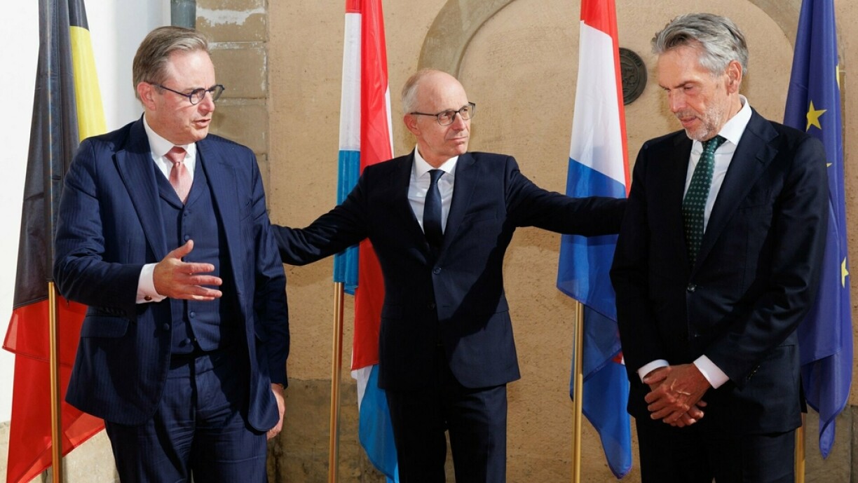 Belgium PM Bart De Wever, Luxembourg PM Luc Frieden and Dutch PM Dick Schoof pictured at the arrival for the Benelux Summit at Bourglinster Castle in Luxembourg on 10 September 2025.