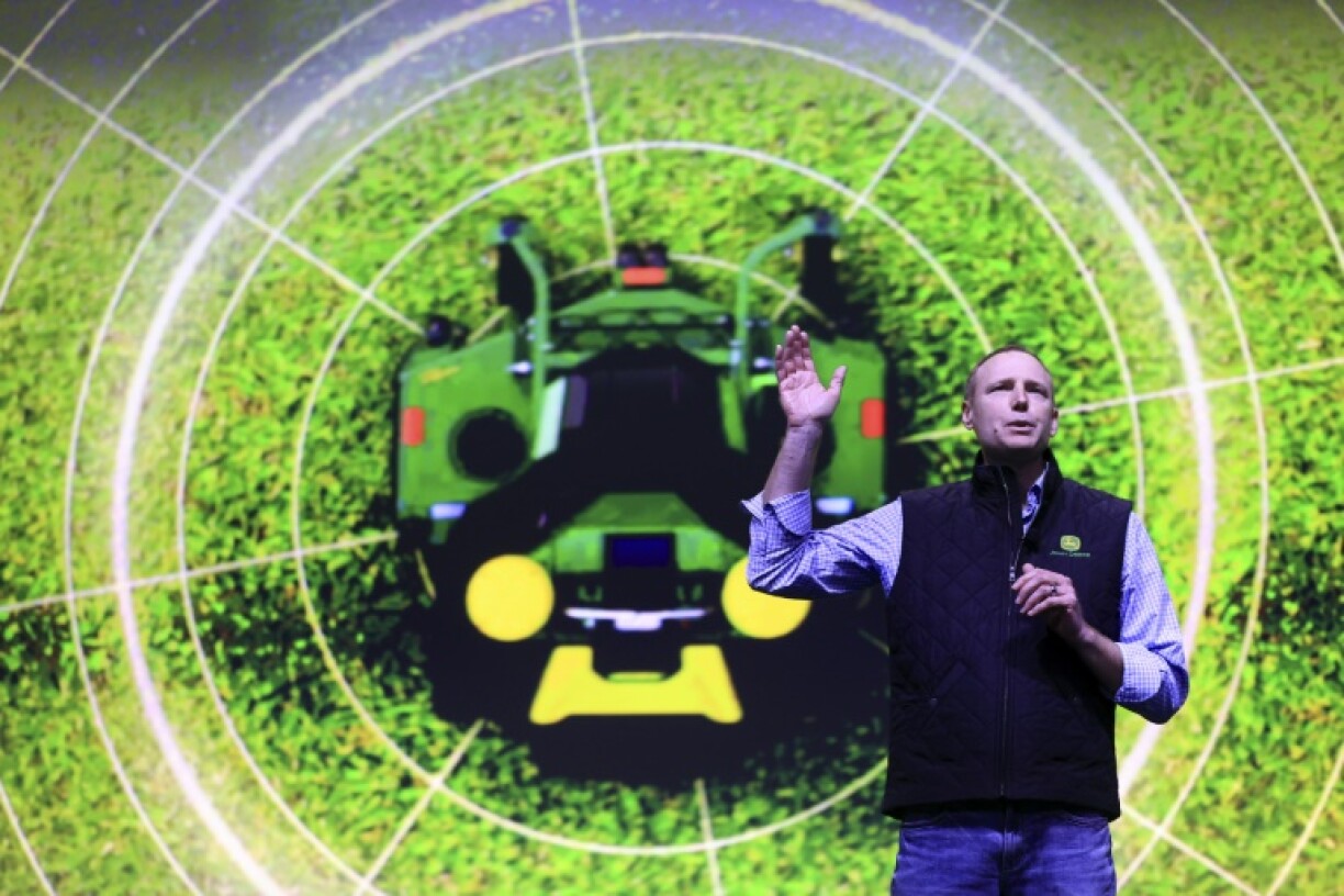 Chief Technology Officer of John Deere Jahmy Hindman speaks at CES in Las Vegas