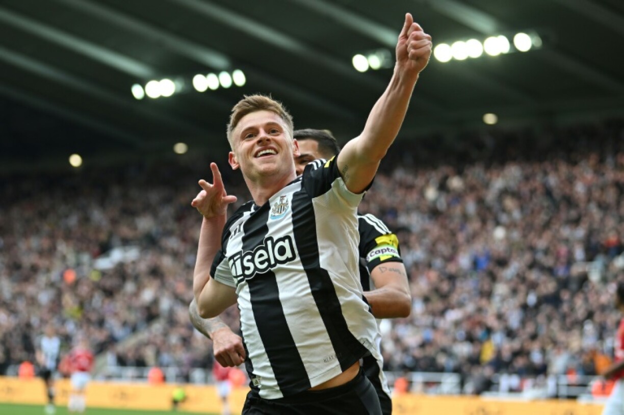 Newcastle's Harvey Barnes celebrates scoring in the win over Manchester United