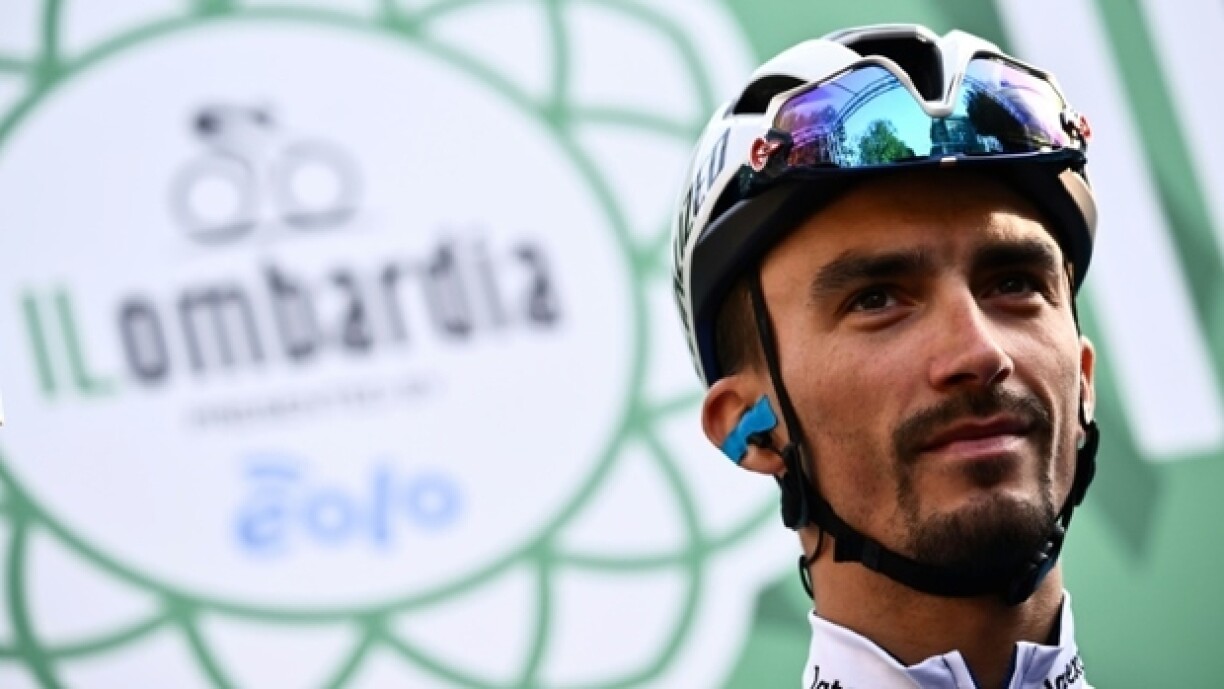 Le coureur français de l'équipe Quick-Step Alpha, Julian Alaphilippe, lors du dernier Tour de Lombardie, le 8 octobre 2022 à Côme