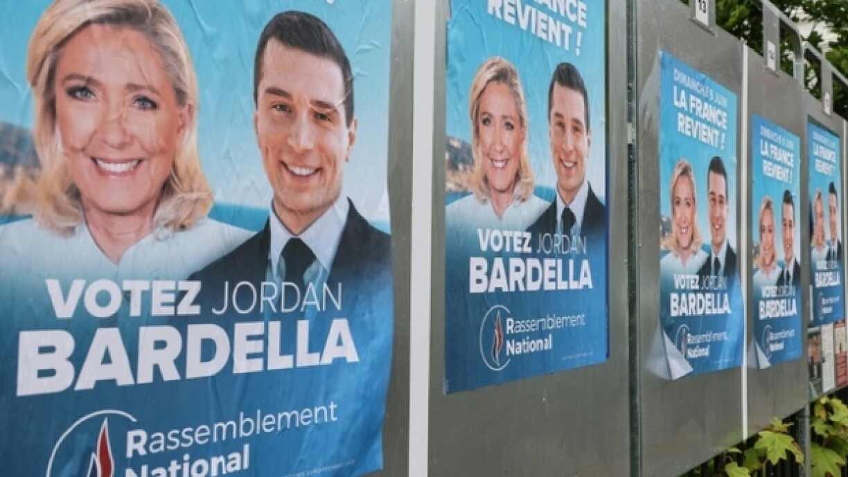 Le Rassemblement national recueille 34% d'intentions de vote pour les élections législatives du 30 juin et 7 juillet, soit plus de 15 points de plus que le score obtenu il y a deux ans, selon un sondage Harris Interactive - Toluna paru lundi
