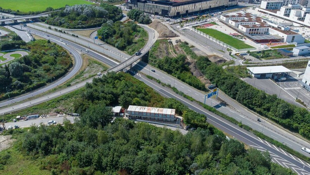 Une image aérienne de l'échangeur Hesperange sur l'A3